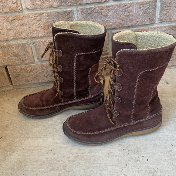 Timberland Fauna Waterproof Brown Leather Moc Toe Lace-Up Boots Women’s 7 - Picture 2 of 15